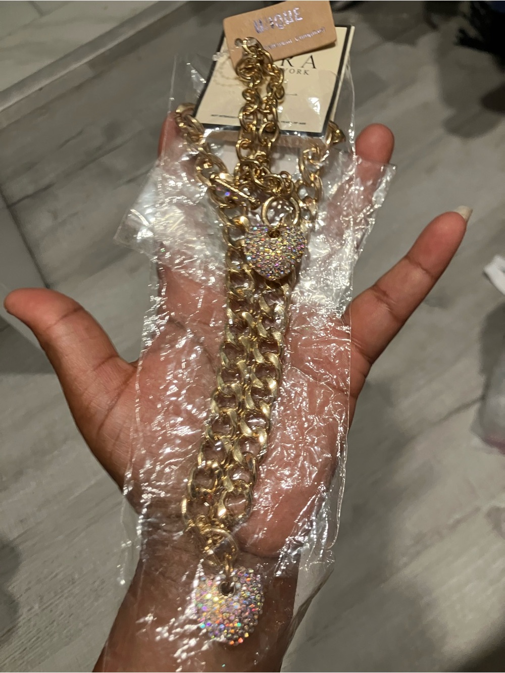 Xhilaration Gold-Tone Chain Bracelet with Pavé Heart Charm